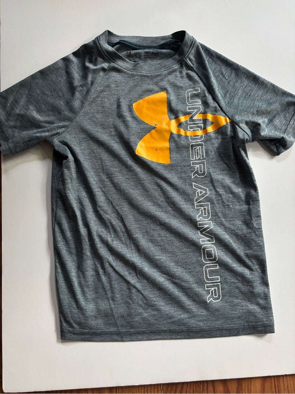 Boys Under Armour Gray Short Sleeve Tee with Yellow Logo